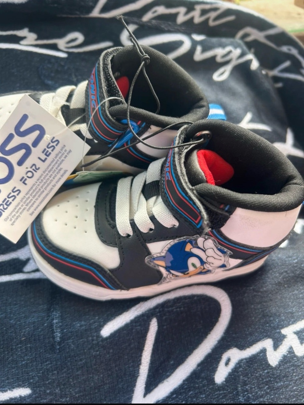 Unbranded Kids High-Top Sneakers with Sonic Graphic in Black/White/Blue